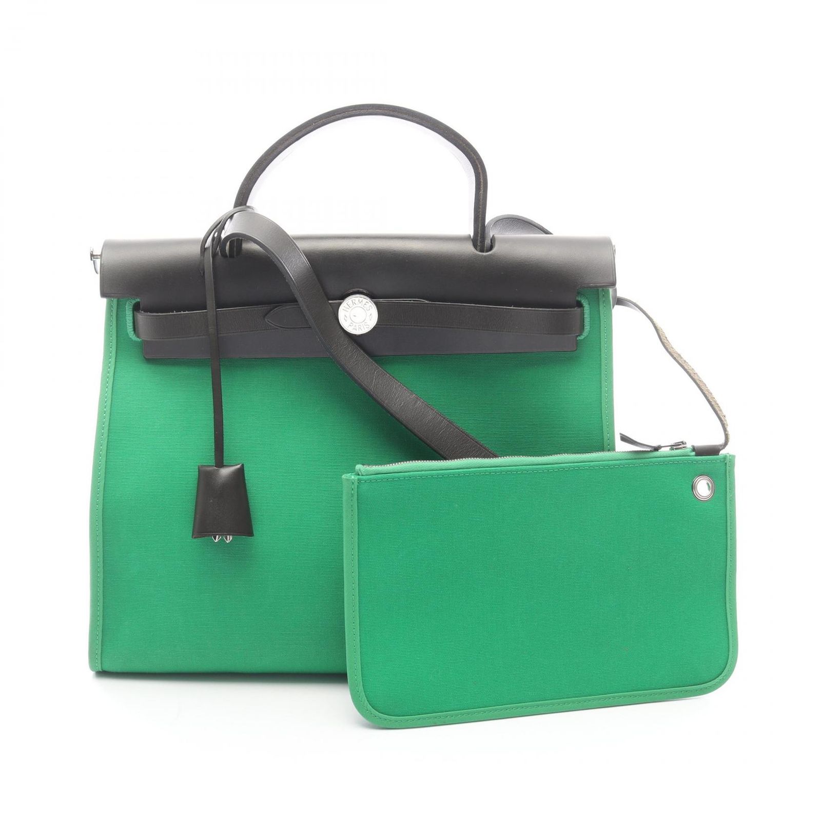 エルメス HERMES ハンドバッグ エールバッグジップPM バンブー/ブラック キャンバス レザー エールバッグジップPM バンブー/ブラック レディース Used A