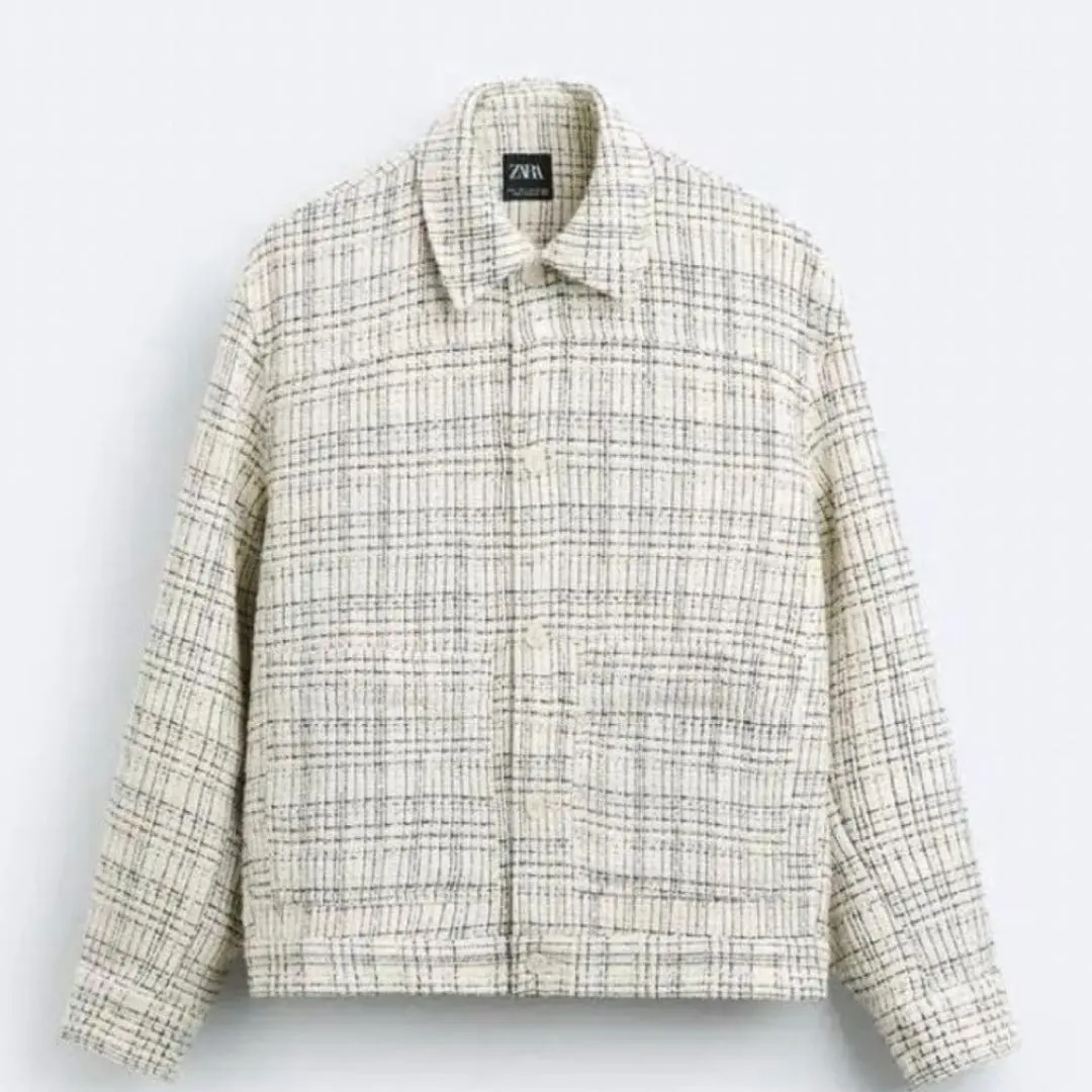 ZARA テクスチャークロップドチェックジャケット ツイード