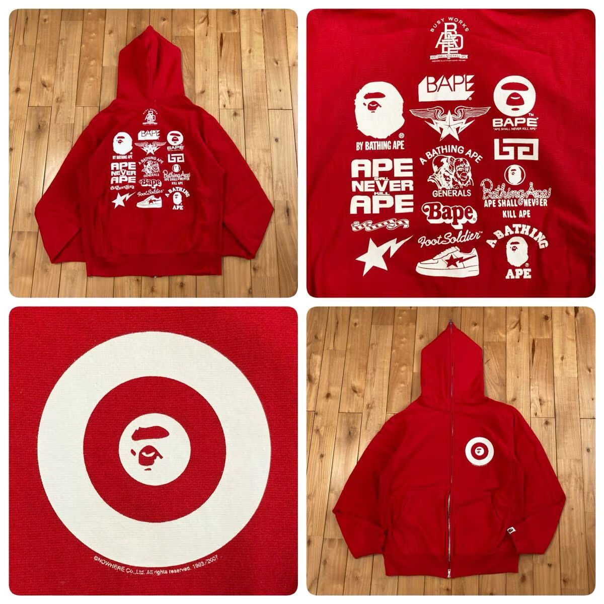 BAPE LOGO フルジップ パーカー Mサイズ レッド a bathing ape BAPE STA full zip hoodie エイプ ベイプ アベイシングエイプ NIGO w6746
