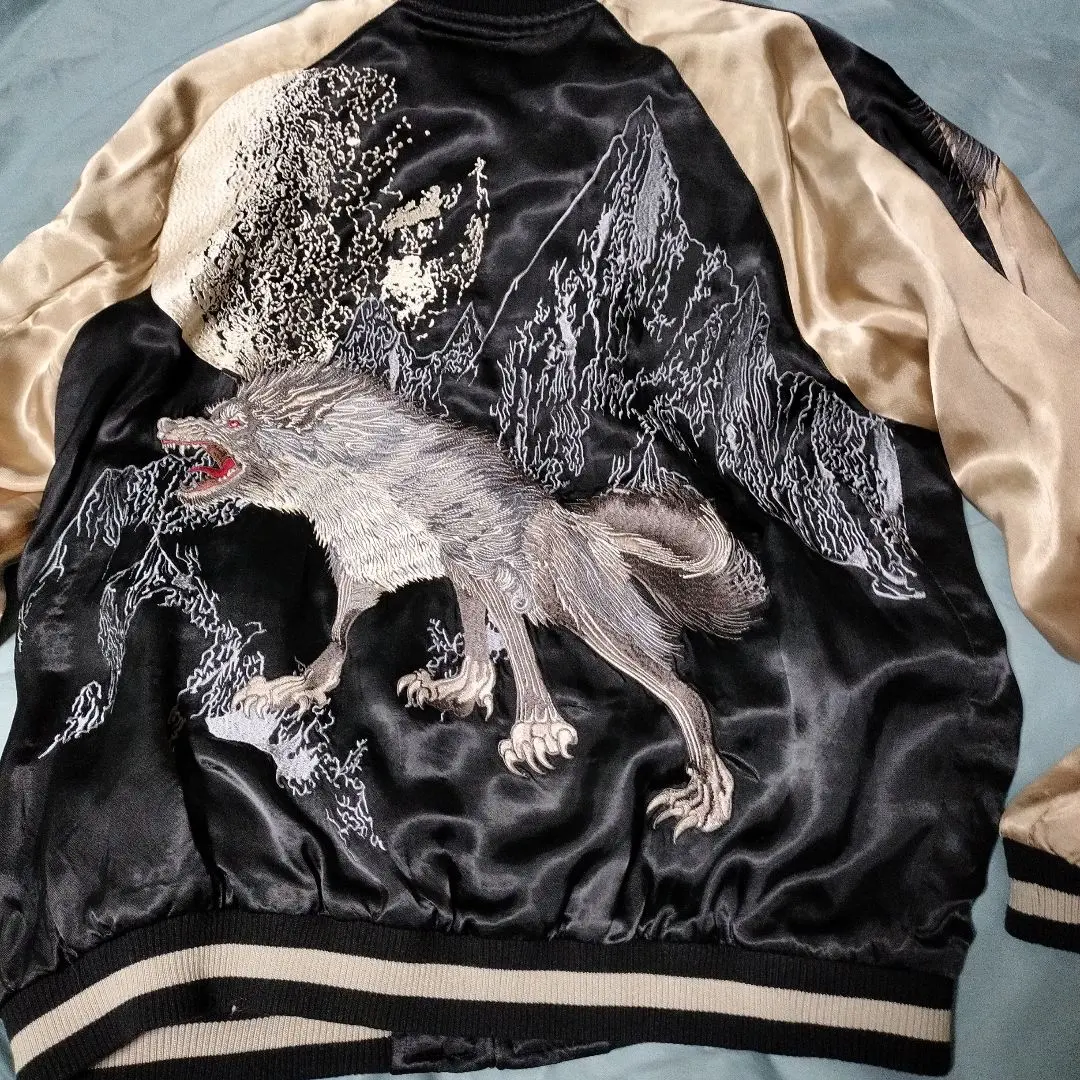 SATORI XXL リバーシブルスカジャン 狼刺繍 SizeXXL 黒に袖金色