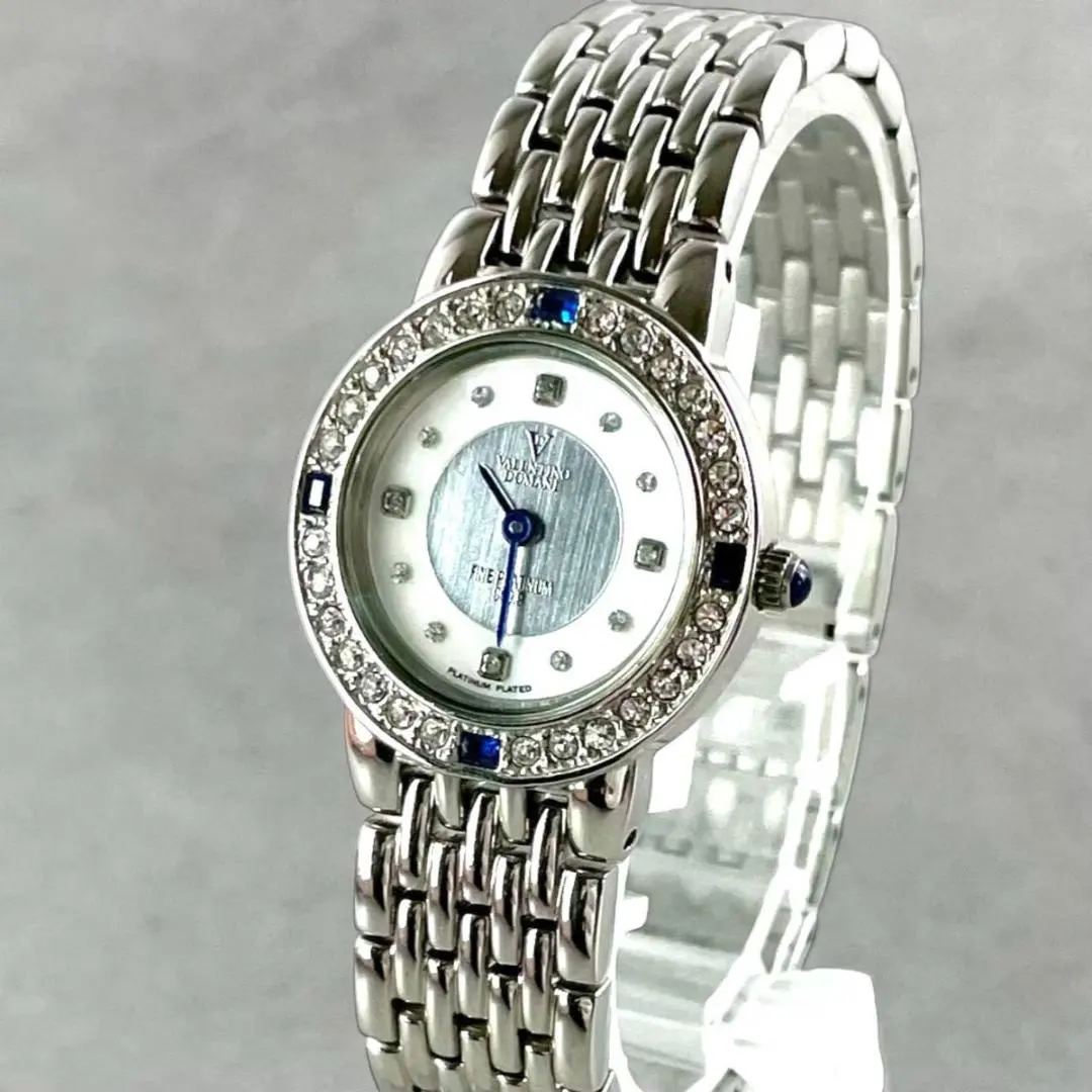 【稼働】バレンチノ ドマーニ プラチナプレーテッド 腕時計 レディース ダイヤ