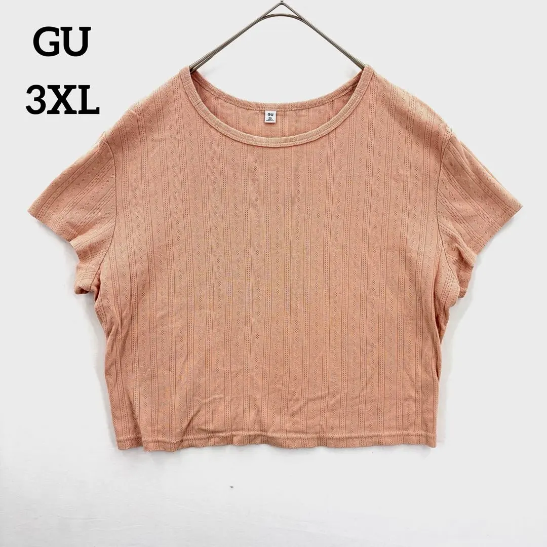 ジーユー GU 半袖 カットソー 3XL ピンク サーモン 綺麗め カジュアル