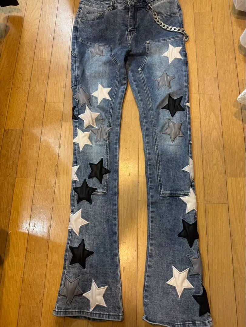 GUAPI PREMIUM 星柄フレアデニムパンツ32インチ