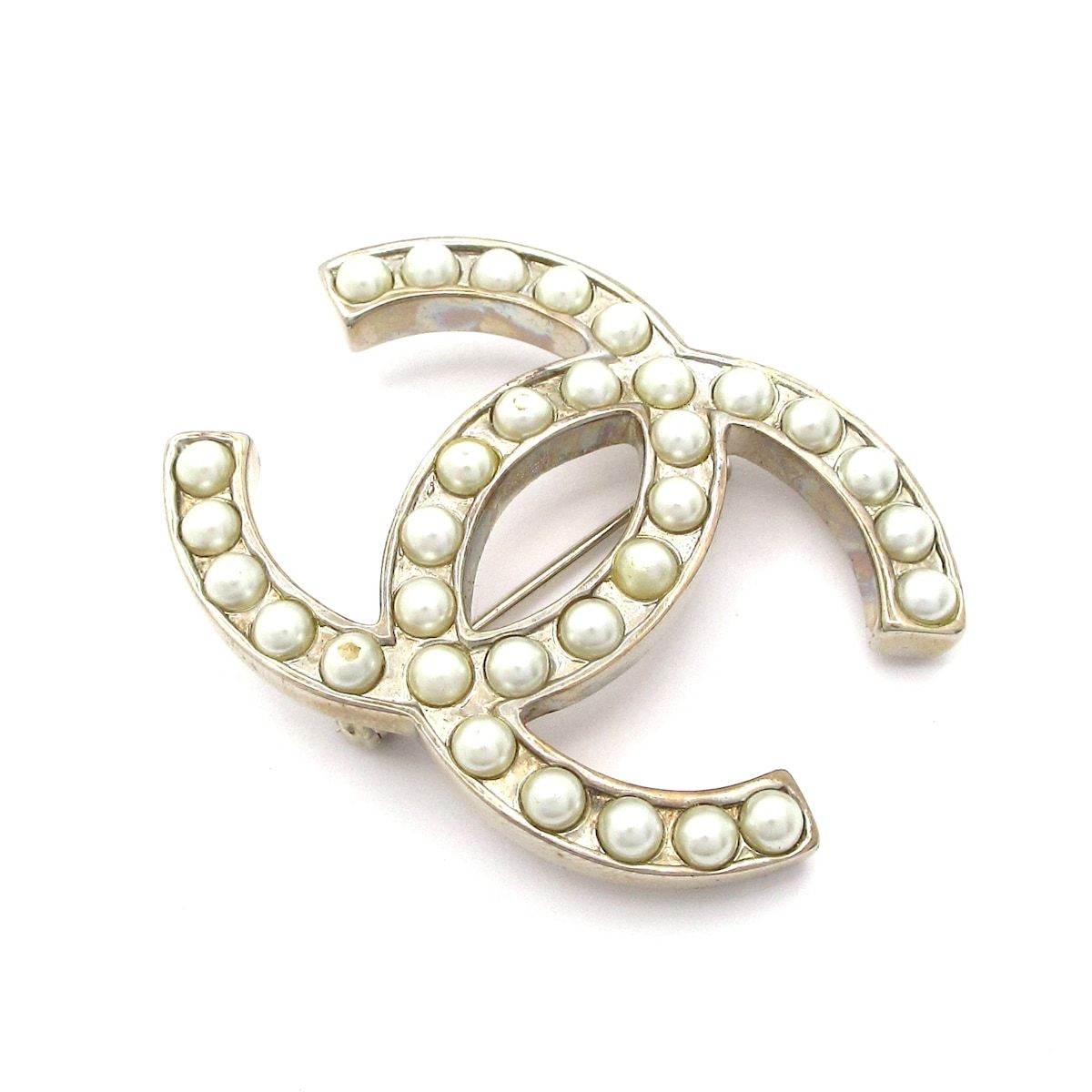 CHANEL(シャネル) ブローチ ココマーク シルバー×アイボリー