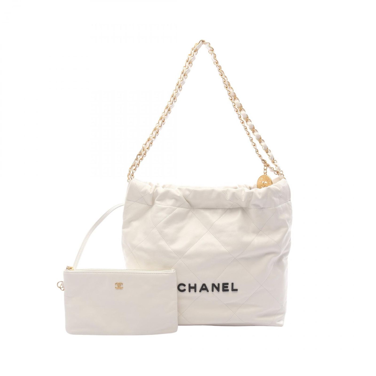 シャネル CHANEL ショルダーバッグ マトラッセ シャネル22 スモール ホワイト レザー CHANEL22 マトラッセ スモール チェーンショルダー レディース Used A