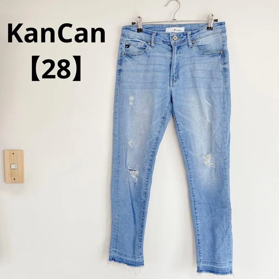 レディース KanCan ライトブルー ダメージスキニージーンズ 【28】