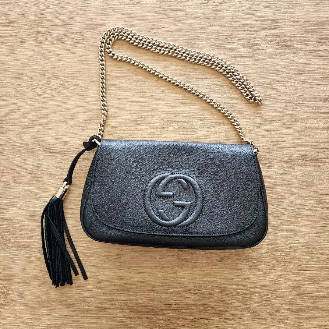 GUCCI グッチ ソーホー チェーンショルダーバッグ レザー ブラックタッセル