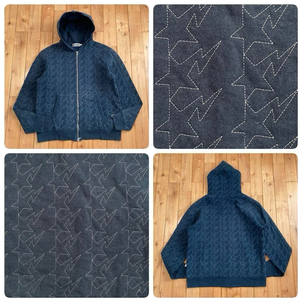 刺繍 BAPE スター パーカー Lサイズ ネイビー a bathing ape star BAPE STA zip hoodie エイプ ベイプ アベイシングエイプ NIGO wi1275