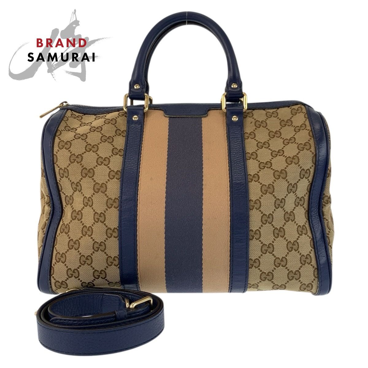 GUCCI グッチ シェリーライン ベージュ ブルー GGキャンバス 247205 ハンドバッグ ボストンバッグ ショルダーバッグ レディース 601379【中古】