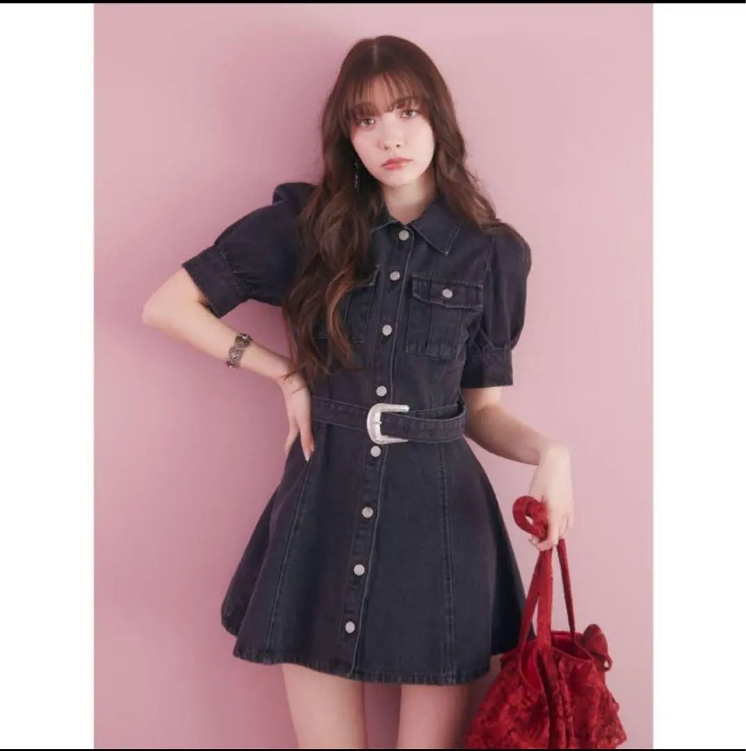 ダークデニム ミニワンピース 半袖