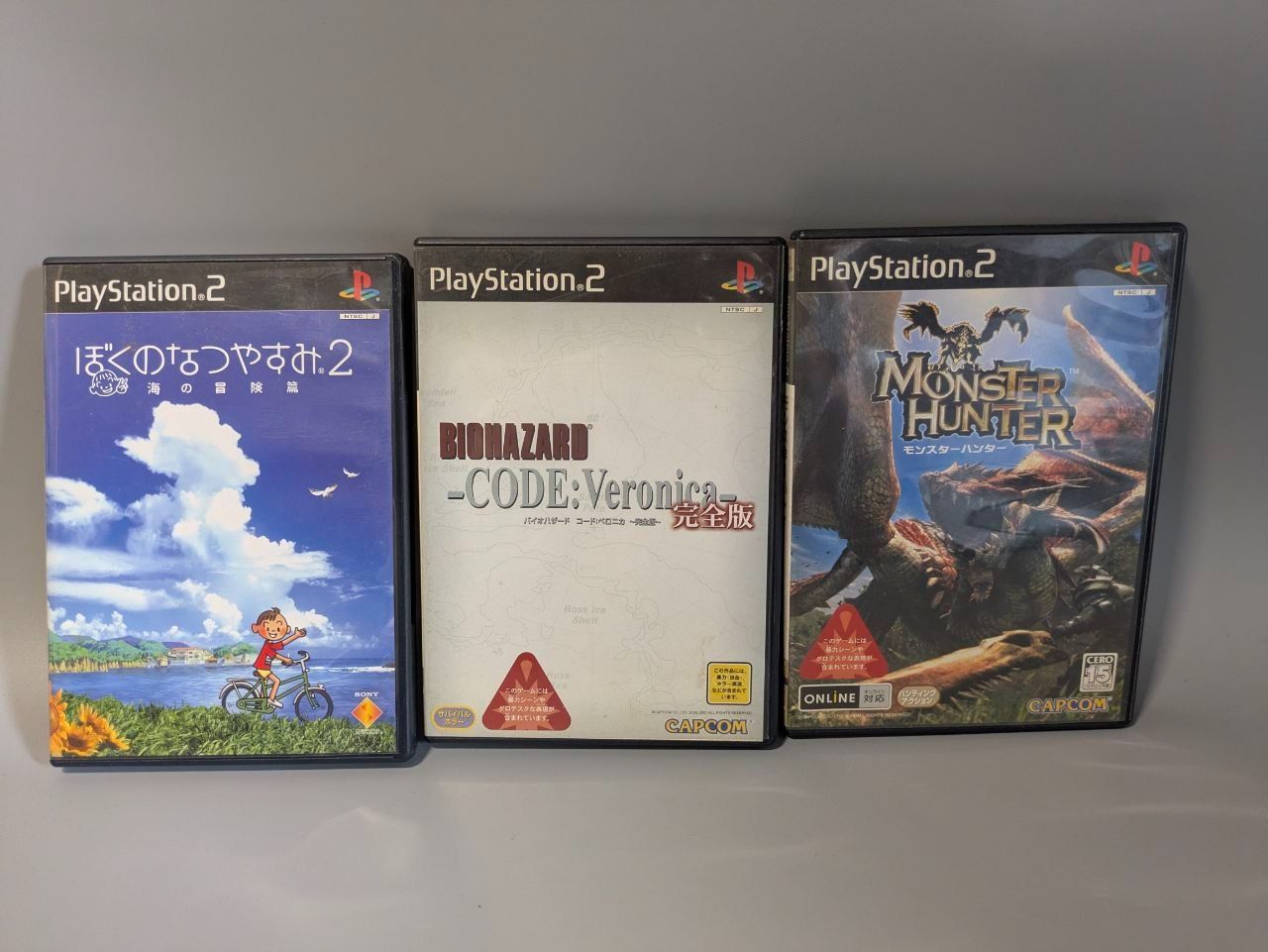 PS2 ソフト 3本セット ぼくのなつやすみ2 バイオハザード コード：ベロニカ 完全版 モンスターハンター プレイステーション2 まとめ売り カプコン ソニー 動作未確認 現状品 プレステ2 名作 レトロゲーム 人気作