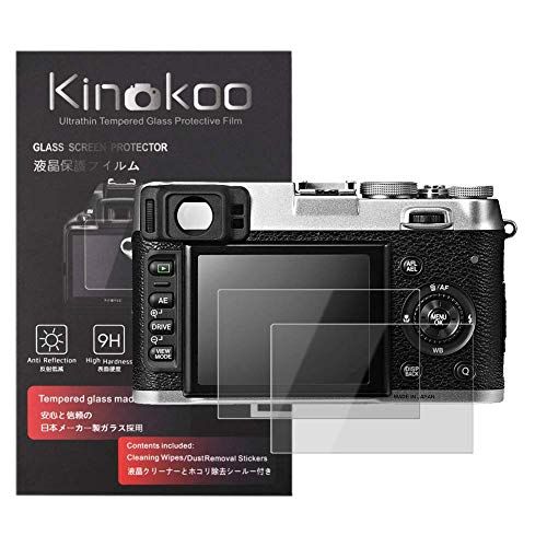 kinokoo 液晶保護フィルム 富士 Fujifilm デジタルカメラ X100S X100 X20 X10 X-E1 専用 硬度9H 高透過率 耐指紋 気泡無し 強化ガラス 厚さ0.3mm 2枚セット 標識クロス付き(X100S X100 85231950