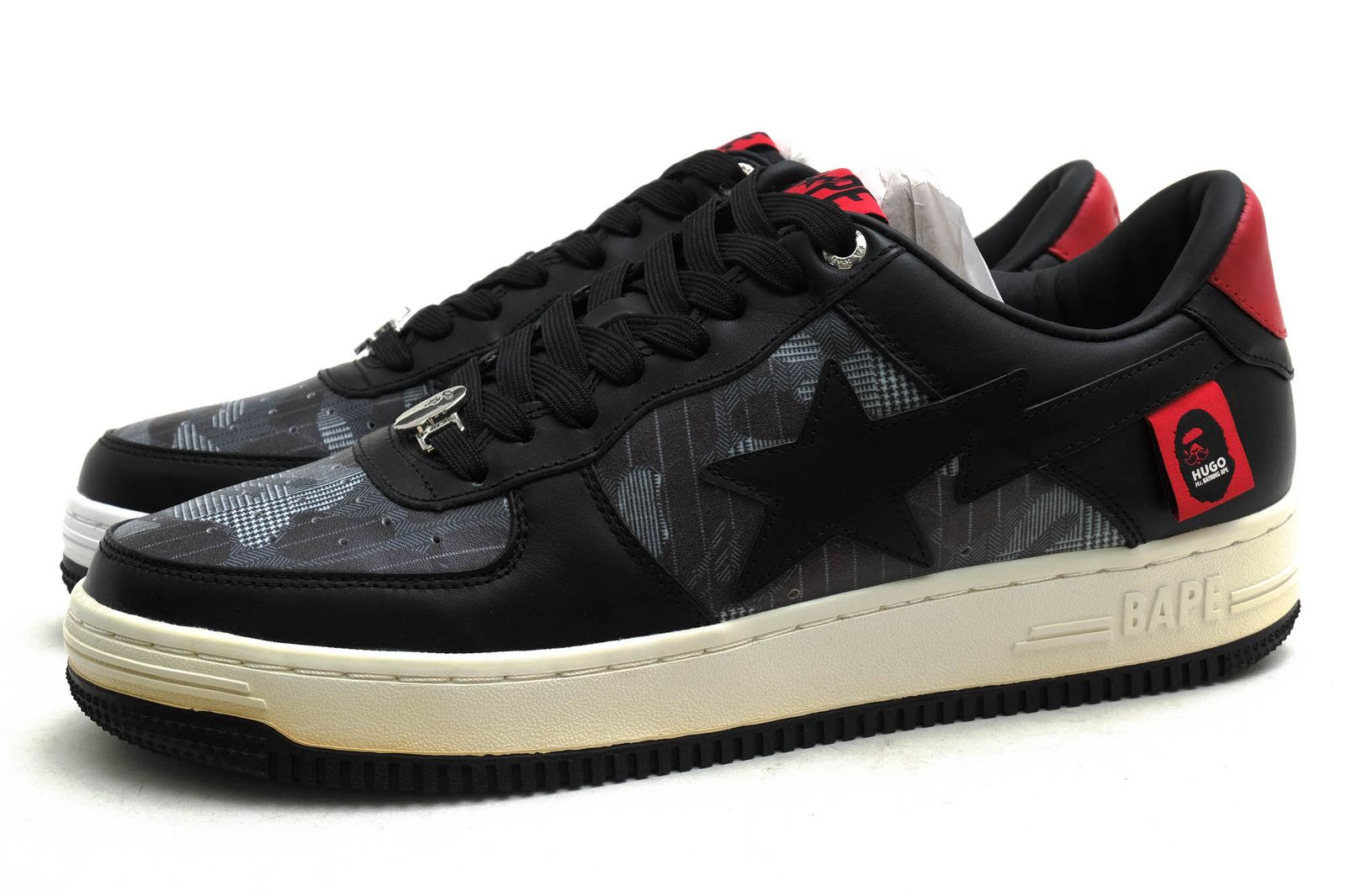 エイプ／A BATHING APE シューズ スニーカー 靴 ローカット メンズ 男性 男性用 ポリエステル レザー 革 本革 ブラック 黒  007FWI231901C Bape Sta HUGO M2 Black ベイプスタ シグネチャー柄