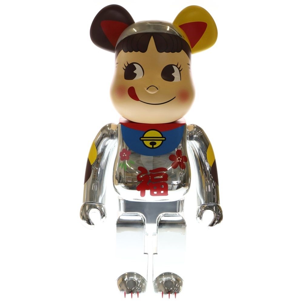 MEDICOM TOY (メディコムトイ) BE@RBRICK 招き猫 ペコちゃん 福 銀メッキ 人形 フィギュア シルバー 1000%