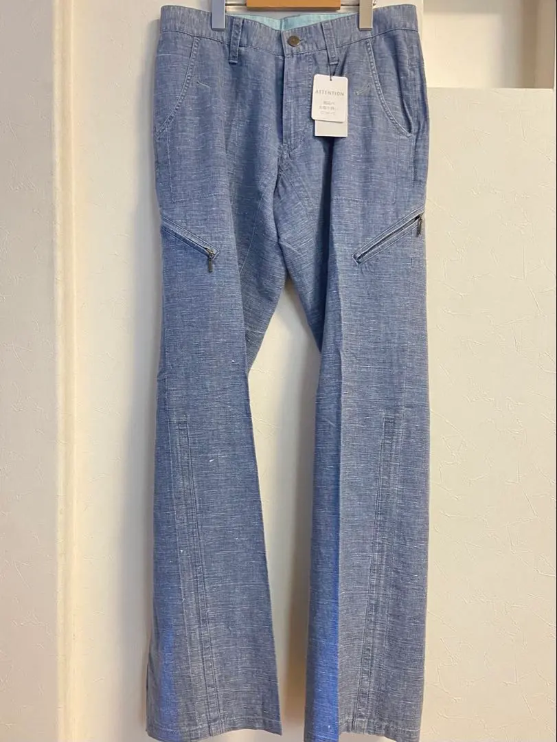 【新品タグ付】サンタフェ 日本製 デニム風パンツ 31 春夏 ブーツカット 麻混