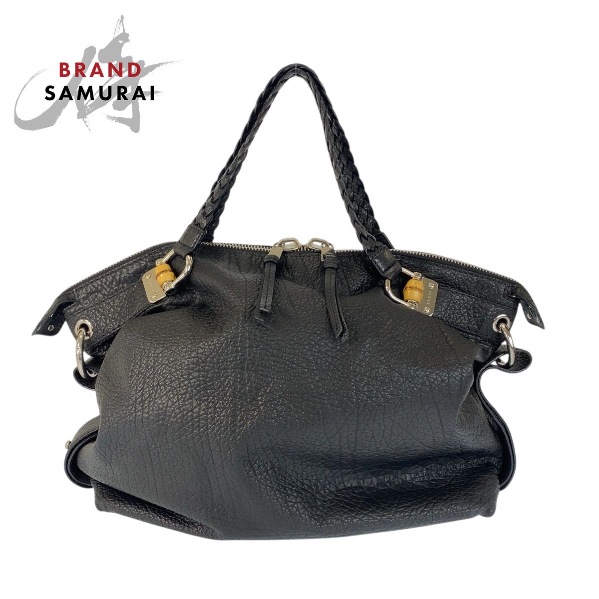 美品 GUCCI グッチ バンブー ブラック 黒 シルバー金具  レザー 232927 トートバッグ ショルダーバッグ レディース 600191【中古】