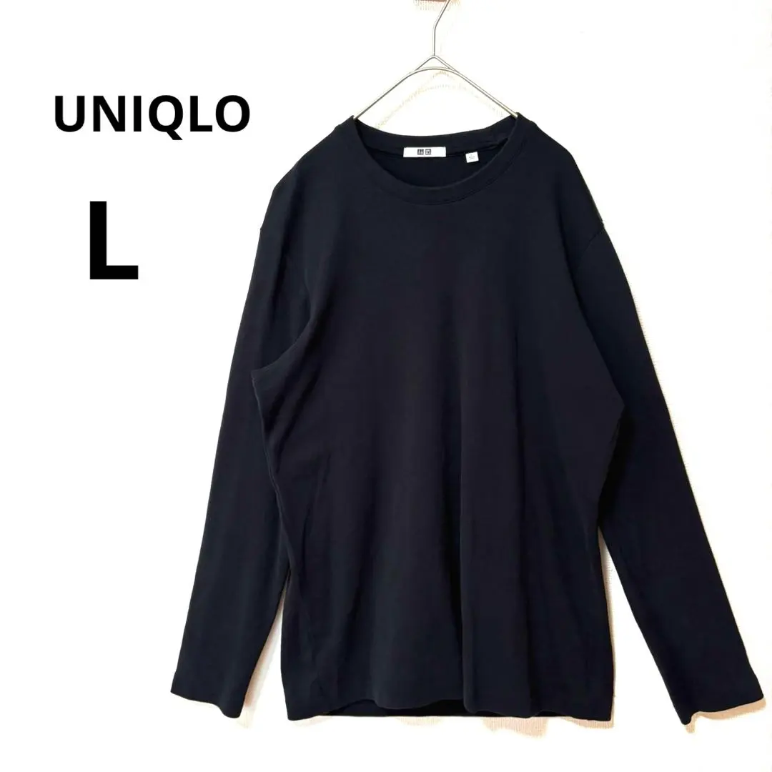 美品 UNIQLO メンズ L ブラック クルーネックTシャツ 長袖　ロンT