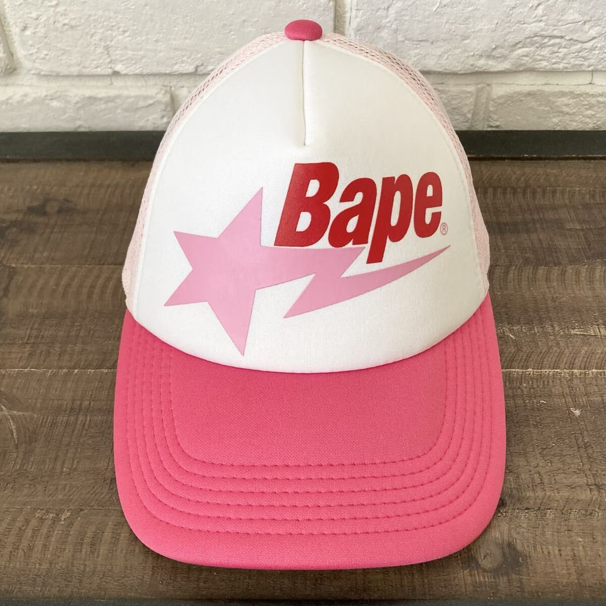 BAPESTA LOGO メッシュ キャップ PINK a bathing ape star BAPE sta trucker hat cap エイプ ベイプ アベイシングエイプ ピンク 帽子 y55