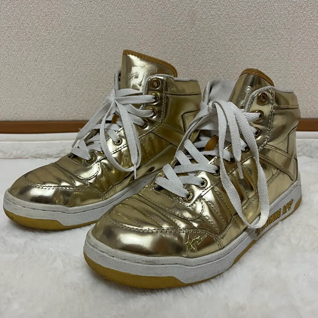 A BATHING APE BAPESTAゴールドハイカットスニーカー 24cm