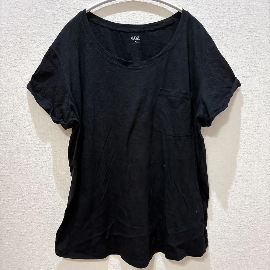 海外古着 a.n.a ゆったり美シルエット ポケット付 Tシャツ ブラック XL