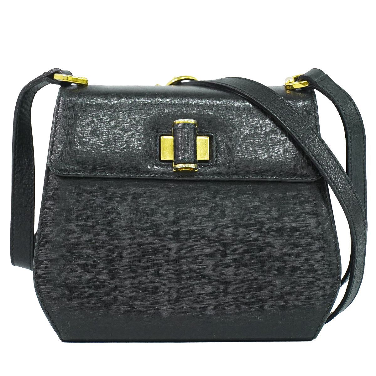 本物 サルヴァトーレ フェラガモ Salvatore Ferragamo レザー ショルダーバッグ ポシェット ブラック バッグ 中古・