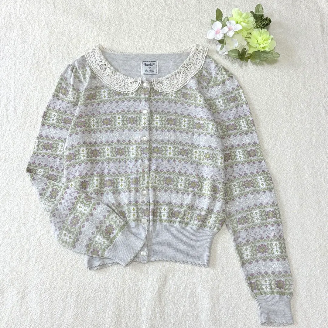 Hamble by Rar Avion 花柄カーディガン　レース襟　　コットン