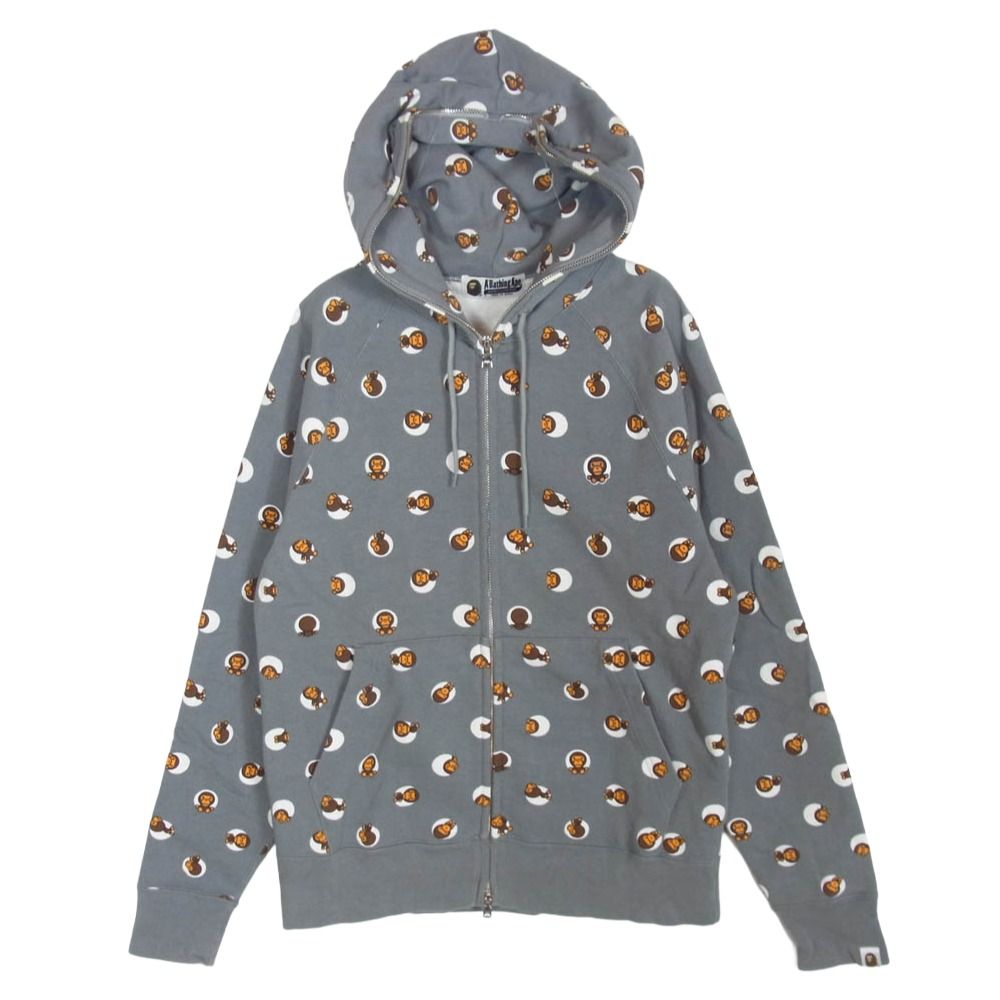 A BATHING APE アベイシングエイプ 2910-115-006 Hooded Sweatshirt Hoodie マイロ 総柄 フルジップ スウェット フーディー パーカー グレー系 M【中古】