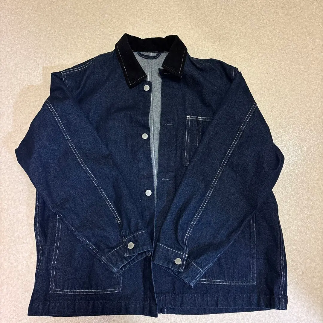 ダークブルー デニムジャケット コーデュロイ襟