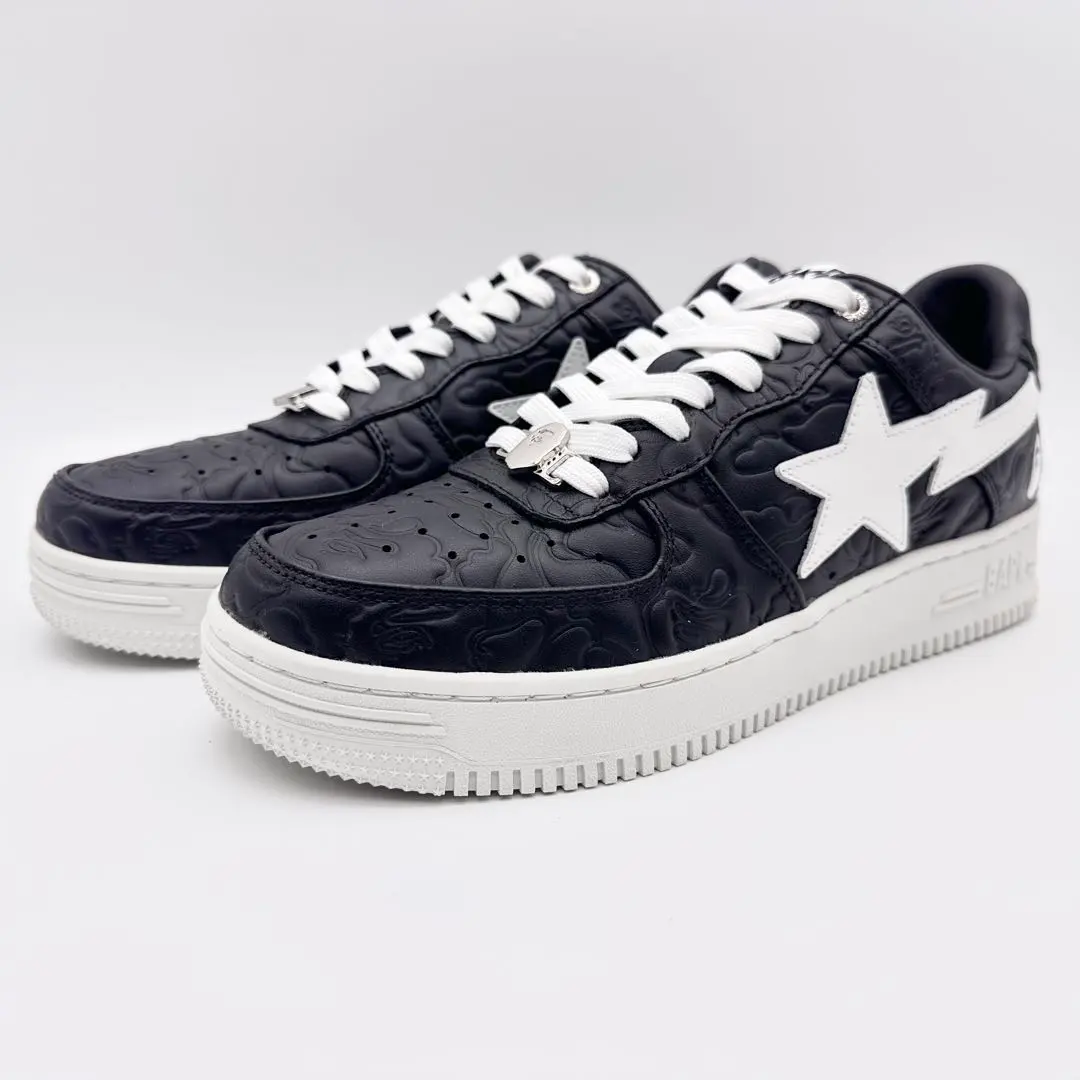 【極美品】APE ベイプスタ ブラック ホワイト カモ エンボス レザー