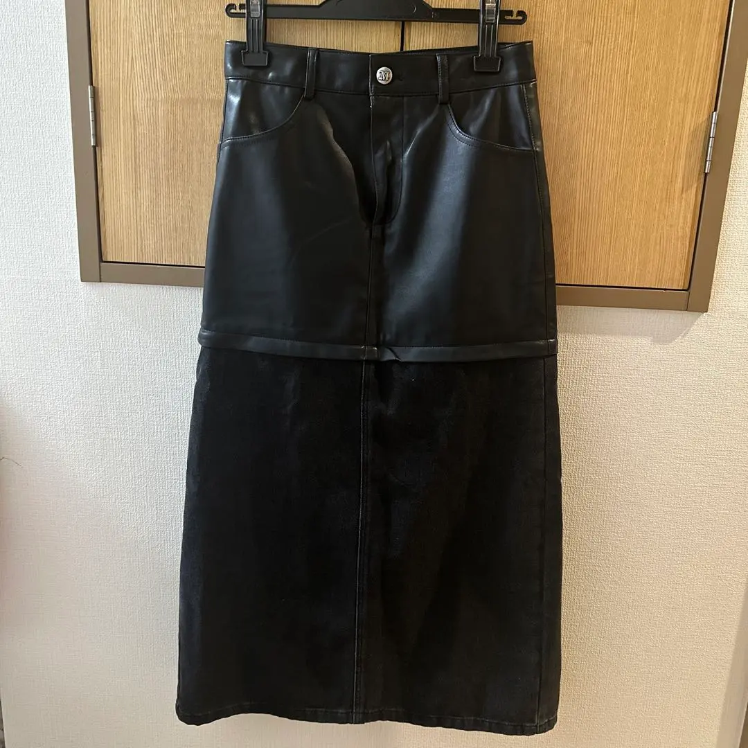 VERO MODA 2WAYスカート レザー×デニム ブラック Sサイズ