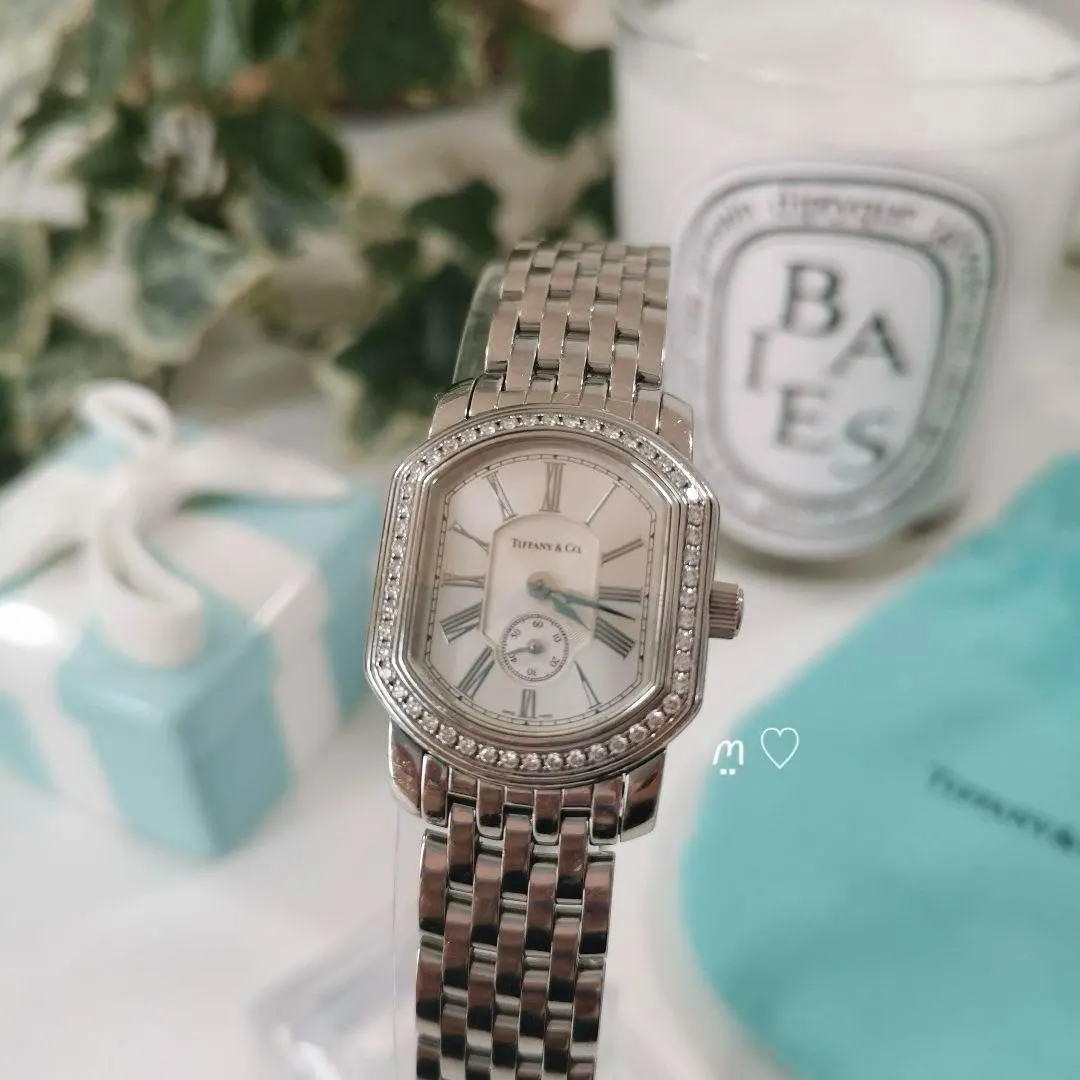 ティファニー　マーククーペウォッチ　ダイヤモンドベゼル腕時計　クォーツ　稼働品