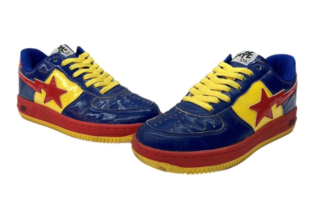 アベイシングエイプ A BATHING APE × DC COMICS コミックス BAPESTA SUPERMAN ベイプスタ スーパーマン MARVEL ローカット シューズ 黄 青  FS-001 スニーカー ブルー 26.5cm 104S-997