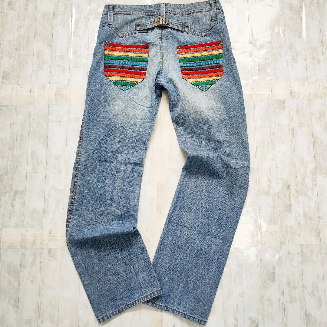 希少 Jean Nassaus 彩り刺繍 デニム 濃淡加工 3 ジーンナッソーズ