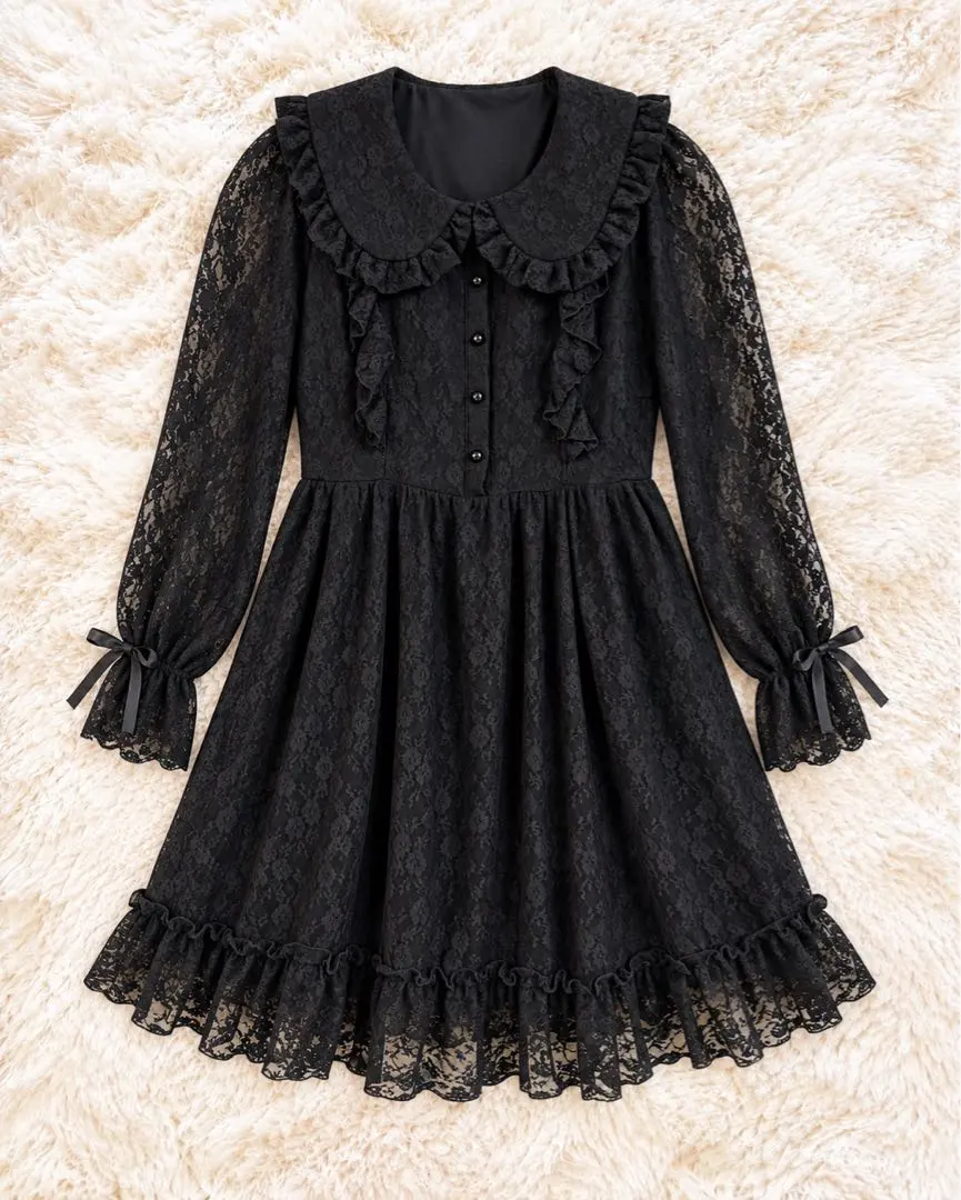 DearMyLove 夢展望 総レース ワンピース フリル リボン ゴシック M