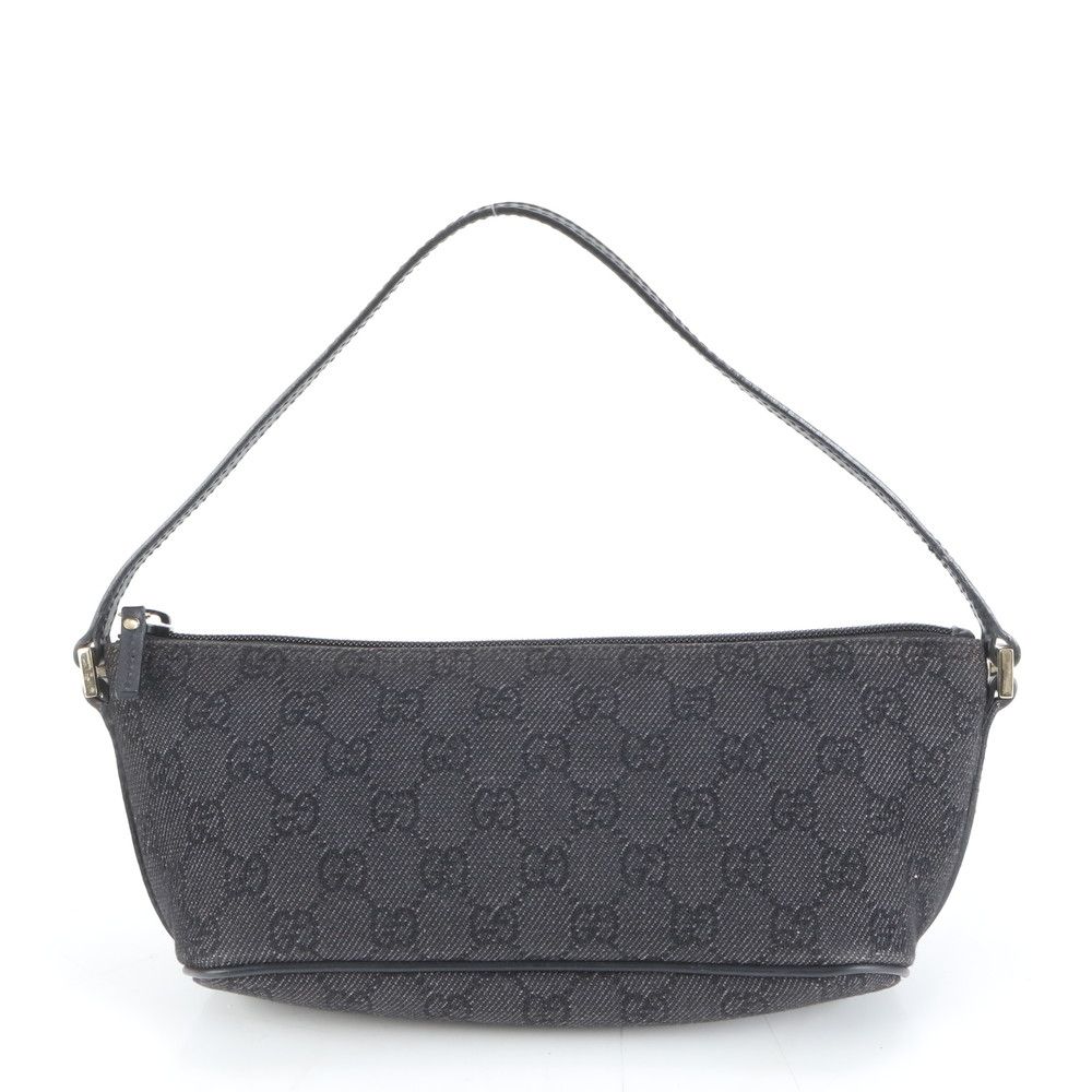 美品 グッチ GG キャンバス 257300 レザー アクセサリーポーチ ハンドバッグ トート ブラック 黒 レディース MEE DL30-9【中古】