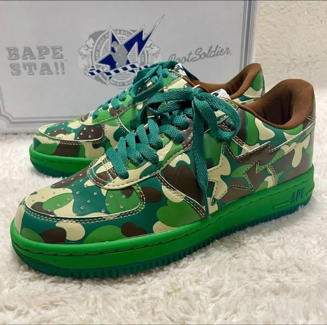 箱付き アベイシングエイプ BAPESTA グリーンカモ