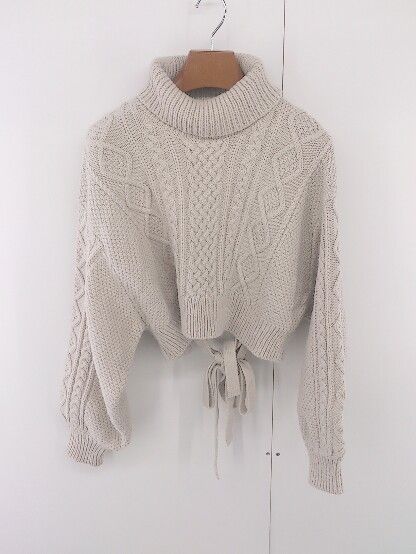 ◇ Heather ヘザー バックリボン ショート丈 ハイネック 長袖 ニット セーター サイズF グレージュ系 レディース E  【中古】 【1305160002673】