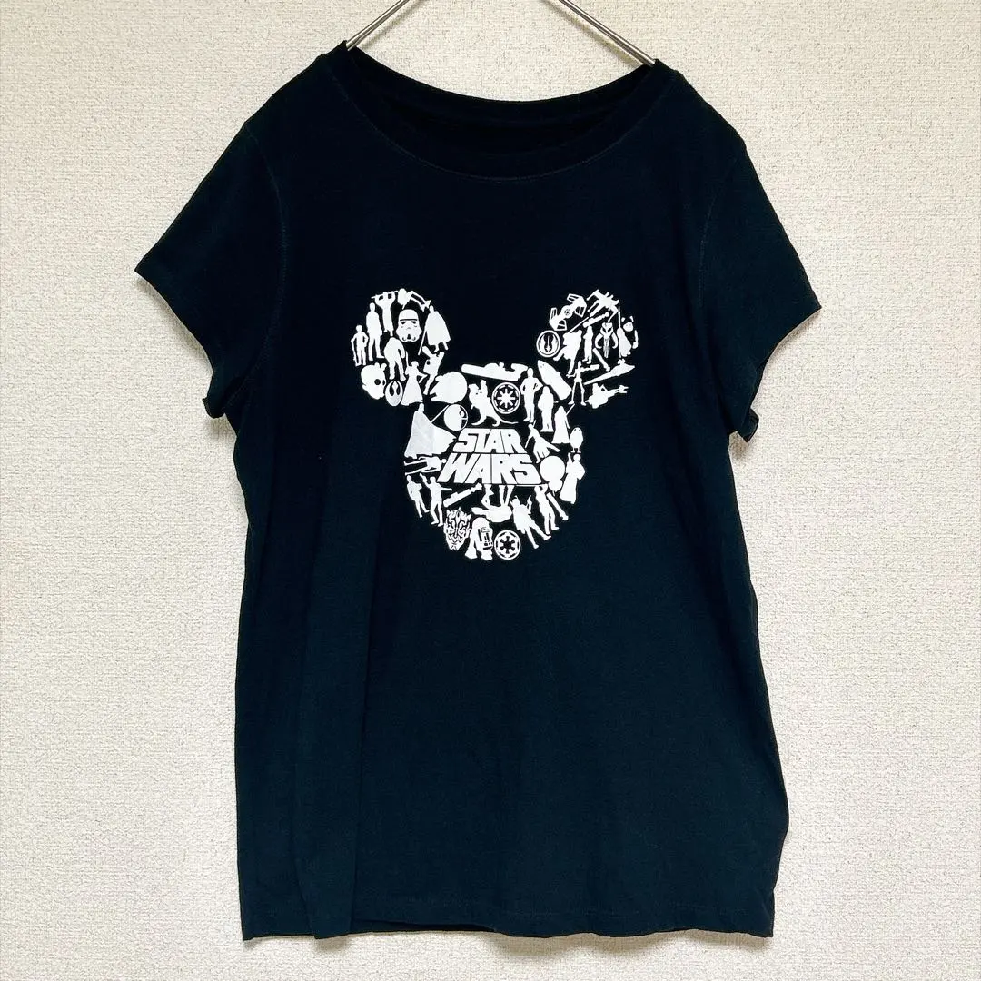 ★Tシャツ クルーネック 半袖 【M 】黒 綿 スターウォーズ ミッキー