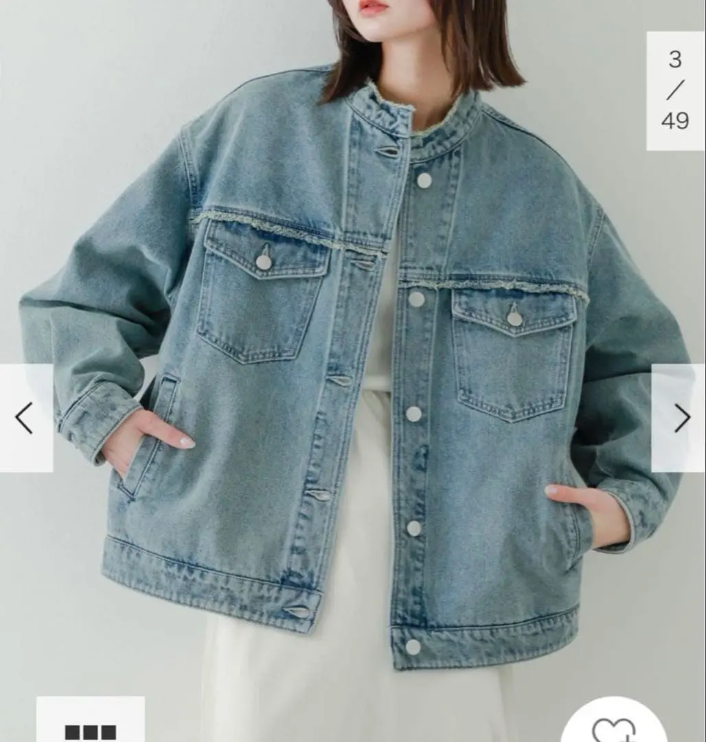 ルーズノーカラーデニムジャケット