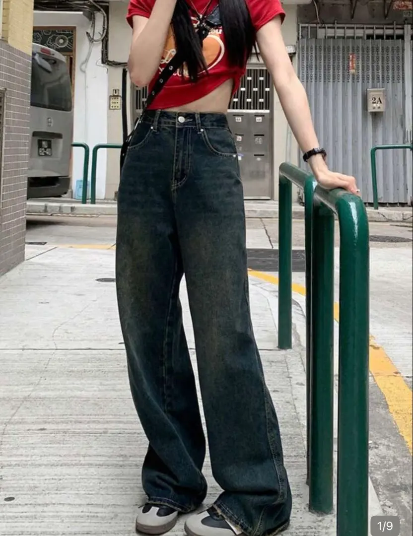 ワイドデニムパンツ ダメージ加工
