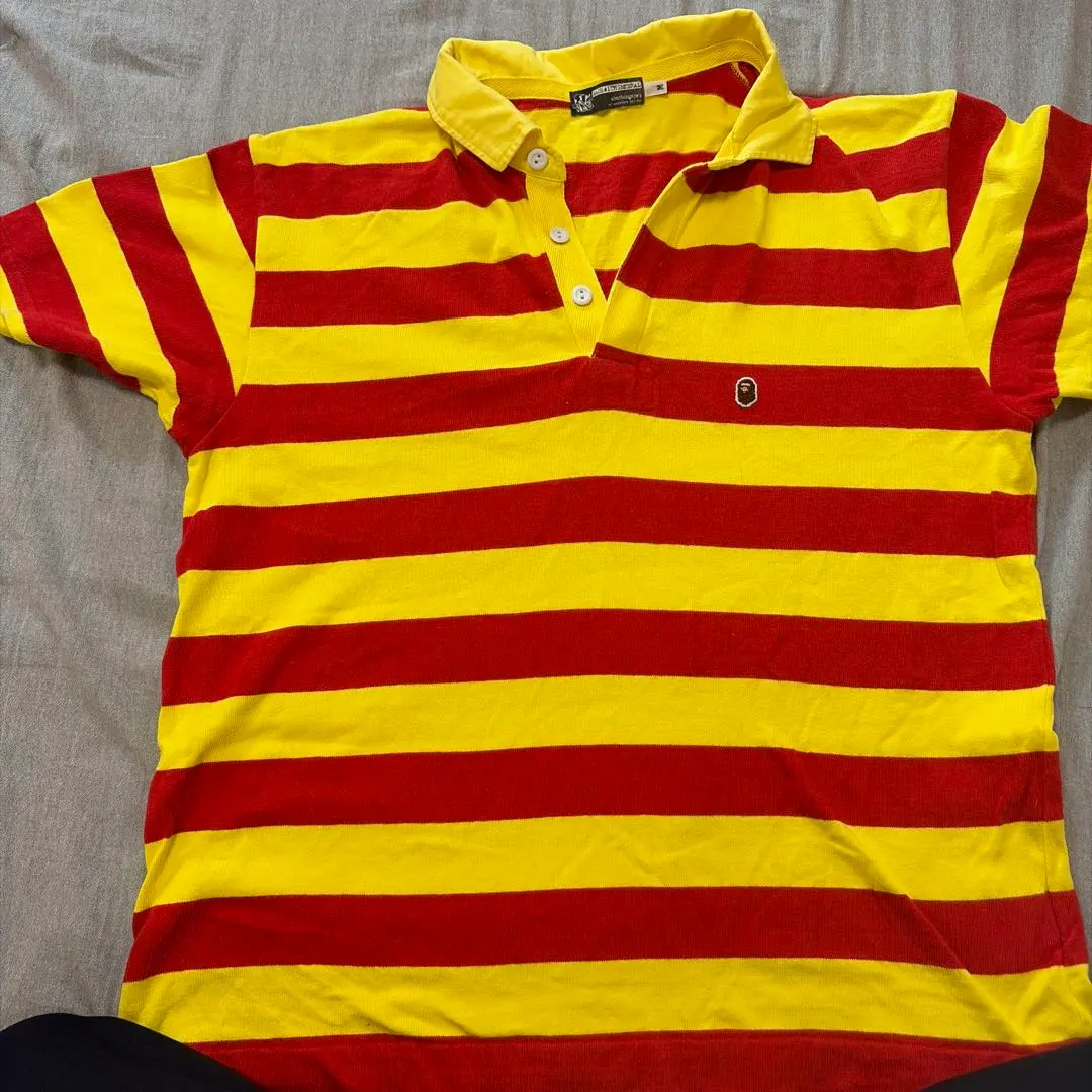 90s'A BATHING APE ボーダー ポロシャツ イエロー レッド M
