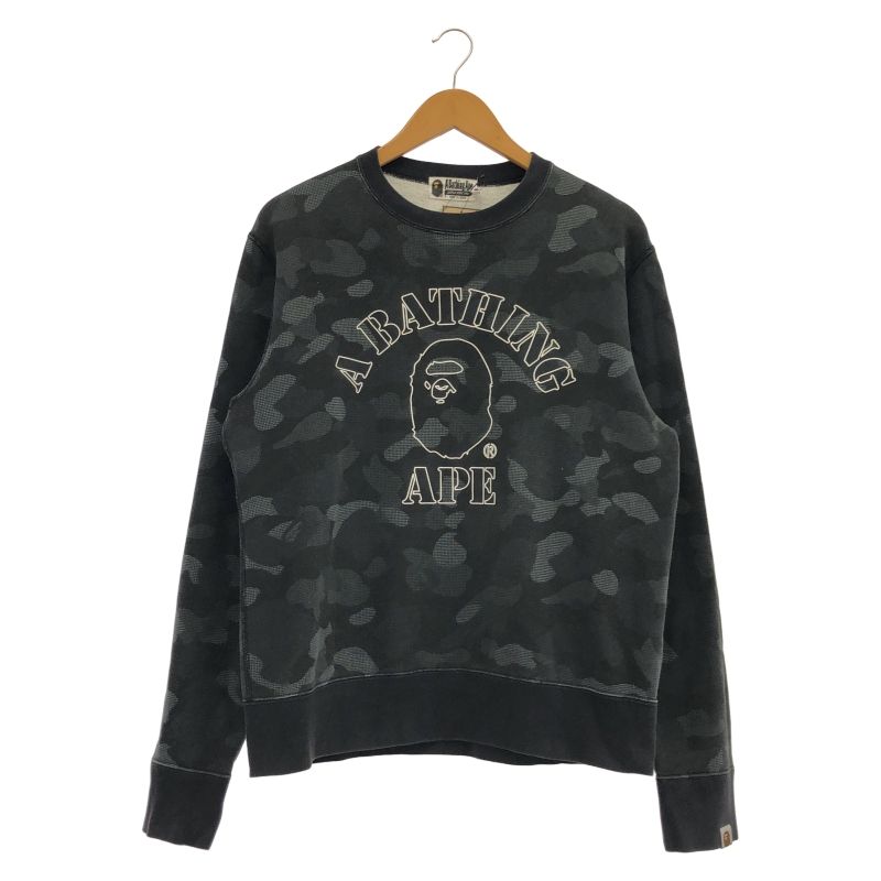 【中古】A BATHING APE ビッグロゴトレーナー カモフラ サイズM 黒 アベイシングエイプ[92]