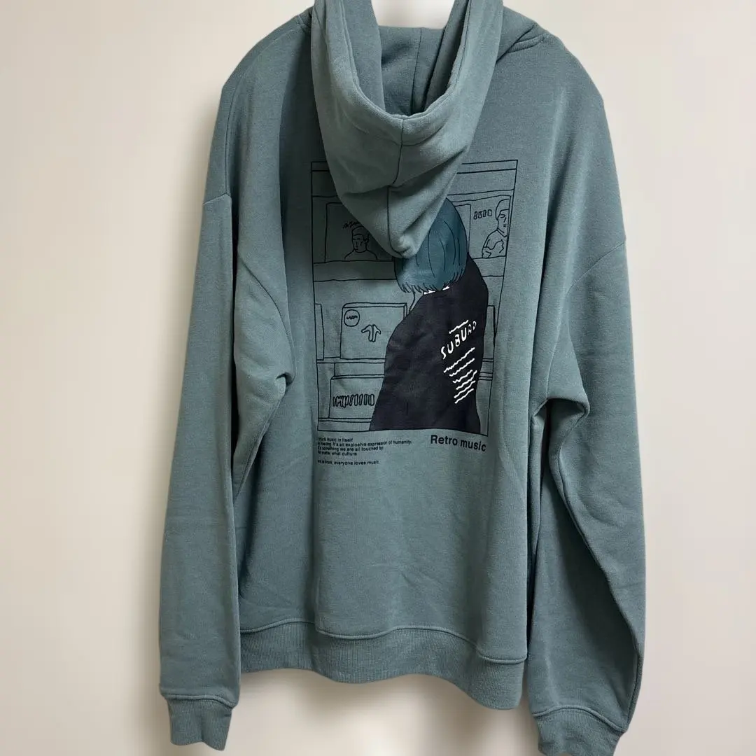 ILLSバックプリント ビッグシルエット プルオーバーパーカー　グリーン