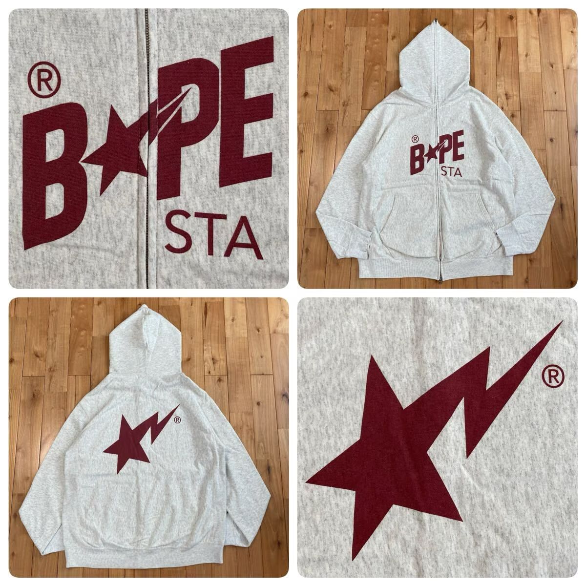 ★XL★ BAPESTA LOGO パーカー ライトグレー a bathing ape star BAPE STA full zip hoodie エイプ ベイプ アベイシングエイプ NIGO yi4