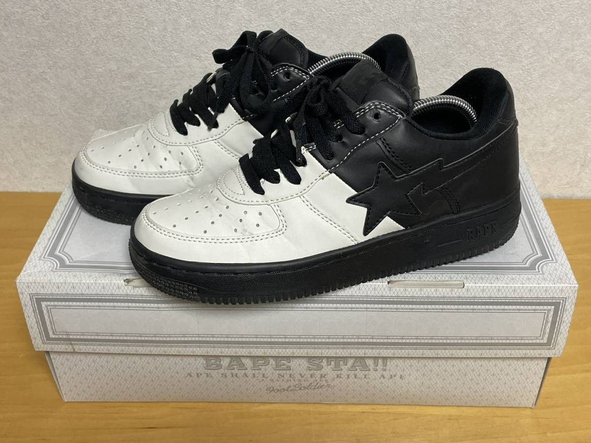 黒白 A BATHING APE アベイシングエイプ BAPE STA ベイプスタ スニーカー レザー 26cm US8