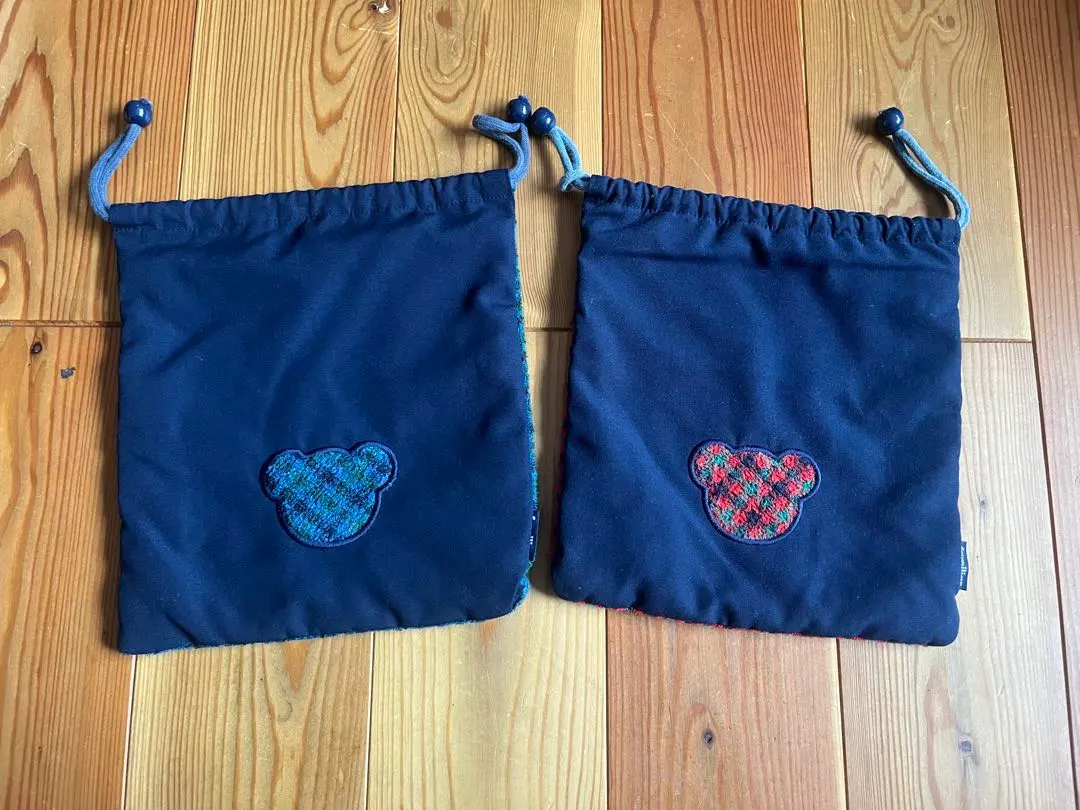 裏側チェックタオル生地　familiar 巾着袋 2枚セット