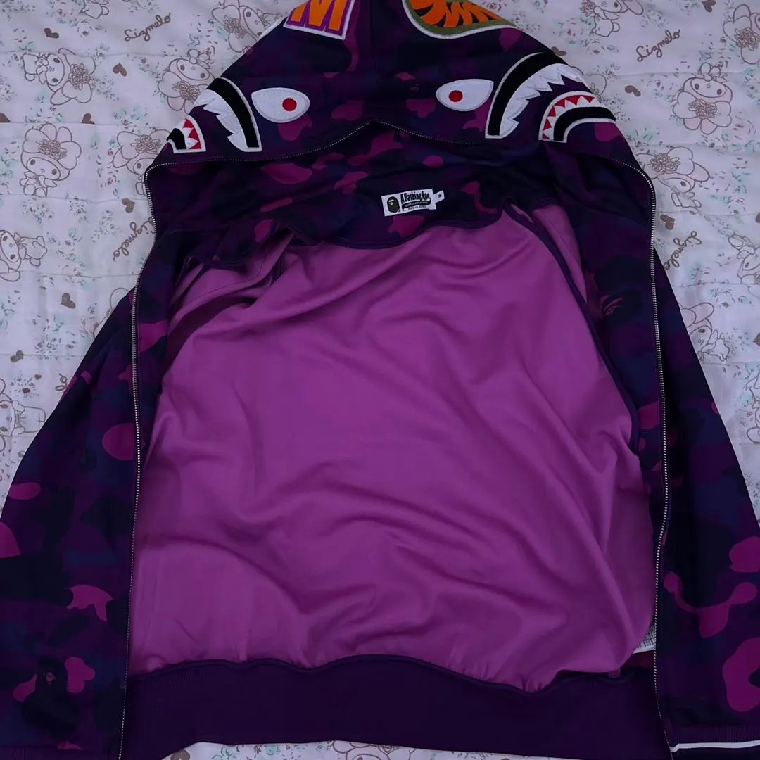 A BATHING APE シャークパーカー パープル カモ M