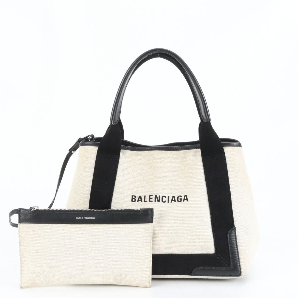 美品 バレンシアガ ネイビー カバ ポーチ付 535269 レザー トート バッグ 肩掛け ショルダー ハンド レディース MRE DL29-10【中古】