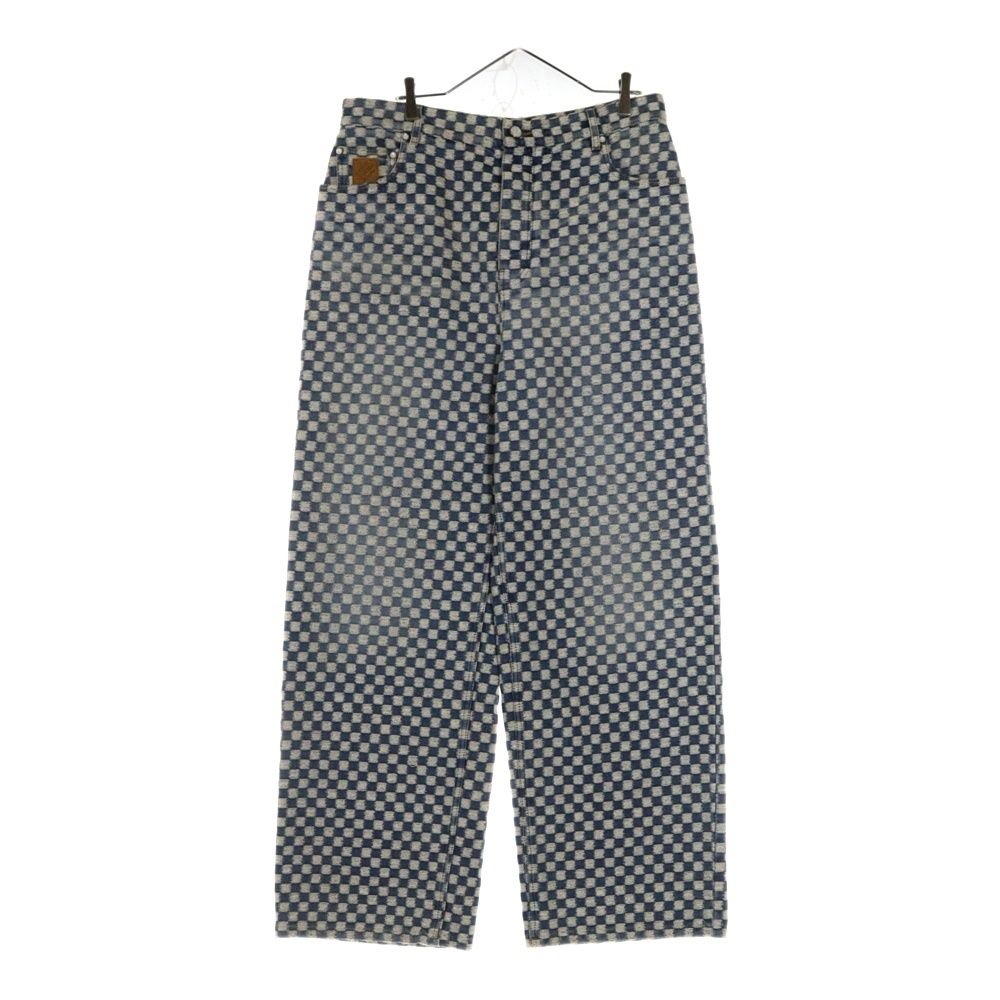 LOUIS VUITTON (ルイヴィトン) 25AW ダミエ ワイドレッグジーンズ レザーパッチ 5ポケットデニム インディゴ