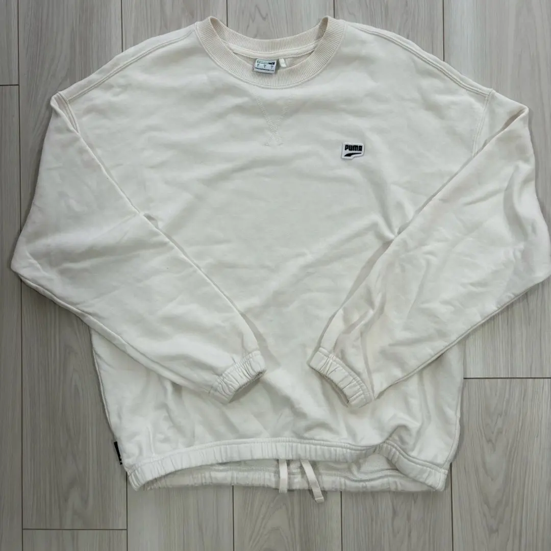 【美品】PUMA プーマ 裾ドローコード スウェット トレーナー S ホワイト